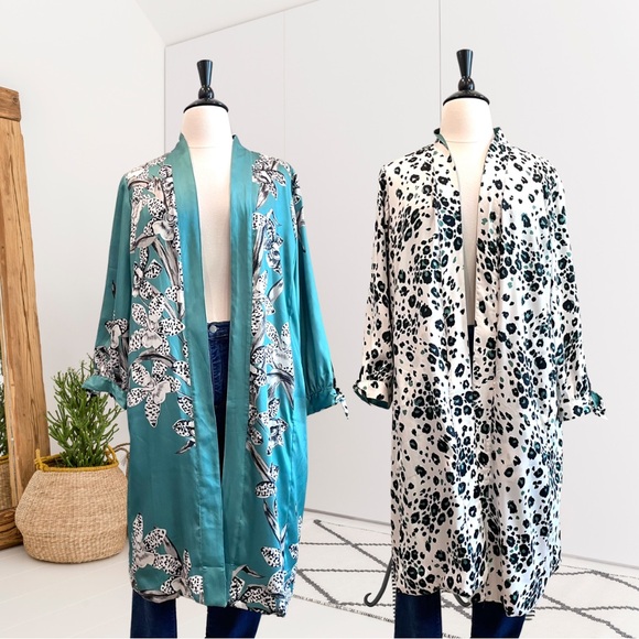 Chico's Jackets & Blazers - Chicos Reversible Floral Leopard Duster Open Front Cardigan Jacket
